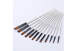YXQSED 12 Pinceaux Peinture Acrylique,Nylon Art Pinceaux Fin Stylos à Pointe Lisse,Corps du Stylo en Bois Convient pour Les Peintures Acryliques, Aquarelles, Huiles et Gouaches (Pinceau Plat)