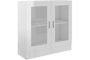 Tidyard Armadietto con Vetrina Bianco Lucido 82,5x30,5x80 cm Truciolato,Con 2 Ampi Scomparti e 2 Ante