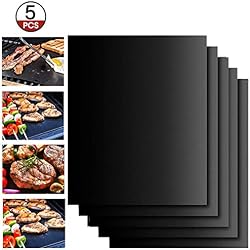 EXTSUD Set de 5 Tapis de Cuisson Tapis BBQ Barbecue Plaque Feuille de Cuisson Four 40 * 33cm pour Barbecue gaz Charbon électrique 100% Anti-adhérent