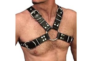Osznmmg Arnés de piel para hombre, arnés de pecho ajustable, para club, disfraz negro, Negro, Taille unique