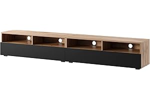 Selsey REDNAW - Mueble TV con Dos cajones - Roble Wotan/Negro Brillo - 200 cm