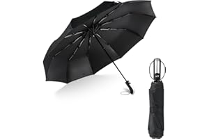 HW CASA Ombrello Pieghevole Antivento,8 Stecche Rinforzo in Fibra di Vetro Antivento Robusto,105CM Automatico, Uomo e Donna,Compatto e Portatile da Viaggio