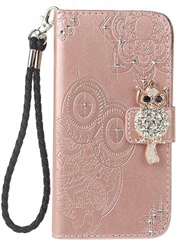 Galaxy A5(2017) Case, COOSTOREEU 3D Bling Glitter Gems Owl and Mandala Embossing Premium PU Leather Kickstand Card Slot Magnetic Closure Flip Wallet Case for Galaxy A5(2017), Rose Gold