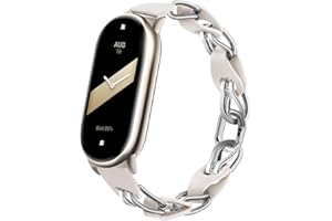 XIHAMA Kompatybilny z Xiaomi Mi Band 8 Band, zapasowy pasek, ażurowy design, pierścień ze stali nierdzewnej, skórzany pasek łańcuszkowy, Mi band 8, oddychający, elegancki pasek zastępczy dla kobiet