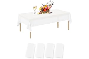 YANGTE 4 Pack White Table Cloth Party, 137 × 274 cm Disposable Tablecloths for Parties, Plastic Tablecloth Rectangular, Plastic Table Cover for Party Birthday Weddings Christmas