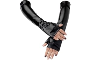 CALFOVERA Shiny Metallic PU Leather Fingerless Gloves Silver Long Half Palm Rock Stage Gloves