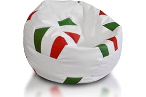 Ecopuf - Puff Poltrona Sacco a forma di Palla da Calcio con i colori delle Nazionali - Tessuto Ecopelle Taglia M - Pouf a Sacco con imbottitura - Pouf Poltrona con Doppia Zip - Pouf Ragazzi Dim 65x47