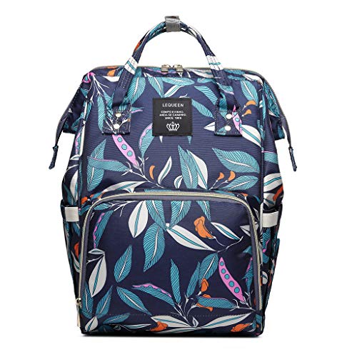 Preisvergleich Produktbild Exing Mamabeutel, LEQUEEN Wickeltasche Mutterschaft Napper Tasche Blätter Druck Große Kapazität Babypflege Mom Tasche (Blau)