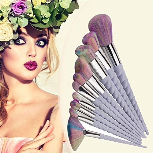 Kyerivs 10pcs Einhorn Make up Pinsel Kosmetik Frauen Mehrfarbig Make up Pinsel Kit für Foundation Eyebrow Eyeliner - 7