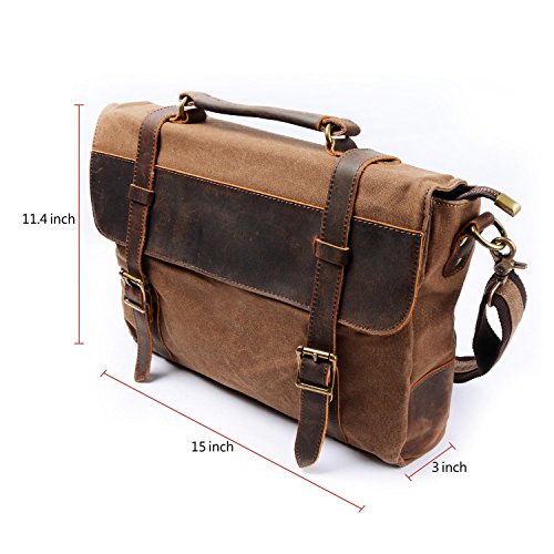S-ZONE 14 Inch Vintage Aktentasche Arbeittasche Messenger Bag Umh  ngetasche Schultertasche Laptoptasche aus Canvas Leder  Kaffee 