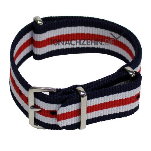 NATO Band Strap G10 Navy/White/Red Blau/Weiss/Rot 20mm 10nachzehn