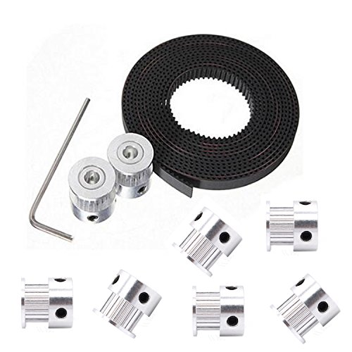 moinkerin GT2 Riemenscheibe 20 Zähne, Bohrung 5mm, Höhe 16mm + GT2 Zahnriemen Gummi Gummigürtel Übermittlungsband Riemen + Schraubenschlüssel für 3D Drucker
