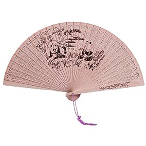Hosaire Abanico de mano tallado de madera de bambu plegado – Abanico plegable de Madera Talla de manualidades de Madera Hueca con flor