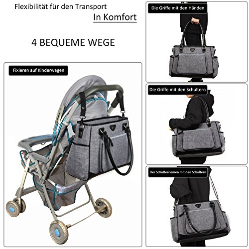 Baby Wickeltasche, BRINCH Multifunktion Baby Windel Umhängetasche tragbare Einkaufstasche mit Wickelunterlage, Isolierte Tasche, Kinderwagenbefestigungen - 5