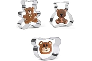 CRETHINK Set di 3 formine per biscotti con orsetto e orsacchiotti, in acciaio inox, decorazione per torte