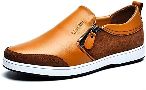 Mens Casual Flat Leather Loafers Slip On Low-Top Shoes Lightweight Lazy Invisible Height Increasing Shoes 2.36 inches Taller for Man (UK 7.5 =EU41, Brown)