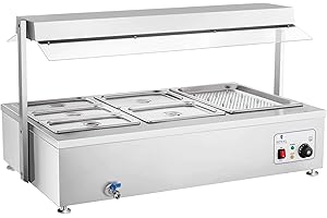 Royal Catering Bain-Marie Food Warmer Professional 6 GN Containers Meat Attachment Drain Tap 2,900 W RCBM-6WA (Stainless Steel, Volume Capacity 54.4 L, 0-85 °C, GN Container Depth 150 mm)