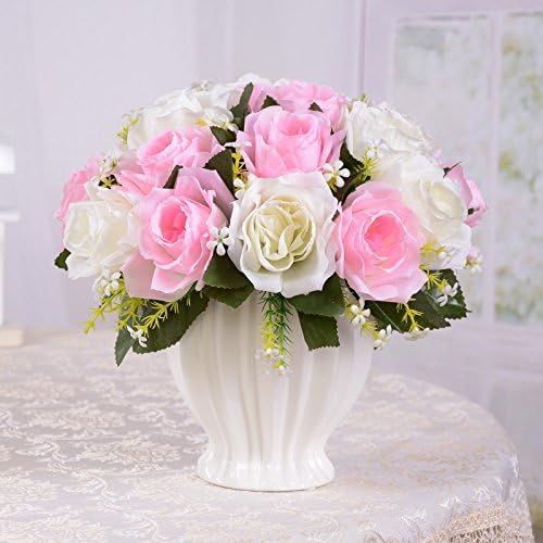 XPHOPOQ Artificial Flower Silk Flower Dried Flower Bundle Ceramic Vase Indoor Living Room Decoration Pink