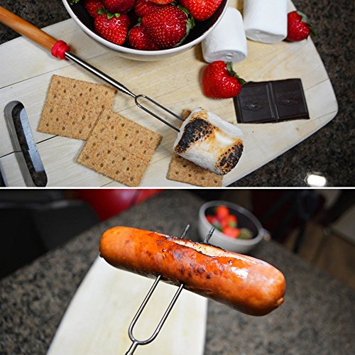 GHB 8 x Grillspieße BBQ Spieße Edelstahl mit Holzgriff 31cm-82cm für Bratwurst Würstchen Hot Dog und Marshmallows und mehr - 2