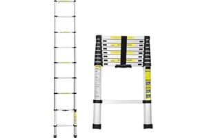 Lospitch Échelle télescopique Pliable en Aluminium - 2,6 m - avec mécanisme de Verrouillage à Ressort - Charge maximale : 150 kg - pour Maison, Grenier, Jardin