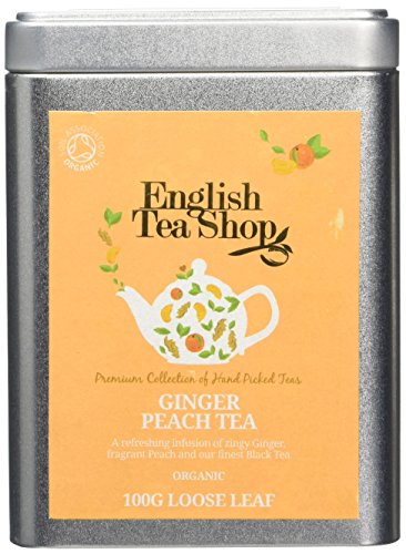 English Tea Shop Organic Ginger Peach Tea - 100g Loose leaf tea in a Tin