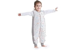 MIRACLE BABY Baby Sleeping Bag with Legs, Unisex 100% Cotton Wearable Blanket 2.5 TOG Winter Baby Sleep Sack with Feet Sleeveless Toddler Sleeping Sack 6-18 Months (Gray Whale S)