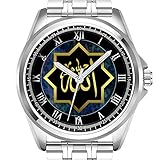 Personalisierte Herrenuhr Mode wasserdicht Uhr Armbanduhr Diamant 093.Allah Islamische Kalligraphie mit r?Mischen Ziffern