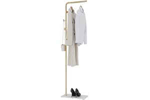 LOFTPLUS Perchero de Pie Metal Percha - 170cm Moderno Perchero con 3 Ganchos para Colgar Ropa, Zapato y Bolsos, Robusto Perchero para Entrada, Sala de Estar, Dormitorio, Oficina(Dorado)
