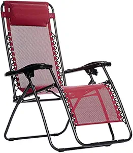 AmazonBasics Zero Gravity Textilene Fabric and Steel Portable Reclining Lounge Chair, Red