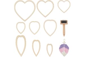 BENECREAT 10Pcs Macrame Supplies Set, Wooden Macrame Leaf Template, 9Pcs 3Styles Cutting Molds and 1Pcs Stainless Steel Comb for Making Macrame Feather Tassel
