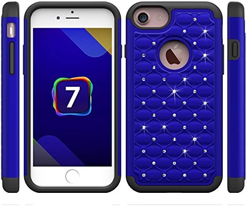 iPhone 7 Plus Case,LKXING[Diamond Design]Hybrid Case 2 in 1 Hard PC+ Soft TPU Impact Protection Shockproof Full-Body Protective Case for Apple iPhone 7 Plus(2016) (blue+black)