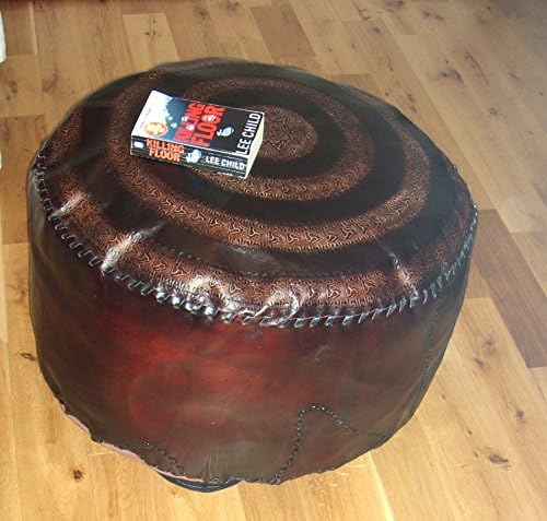 Huge Brown Round Patterned Ox Hide Ottoman (Footstool or Pouffe)