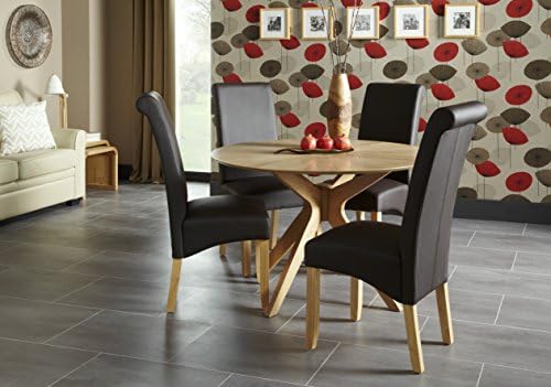 Bexley Rounded Dining Table Complementing 4 Stunning Brown Faux Leather Kingston Oak Leg Dining Chairs - Modern Dining Room Set