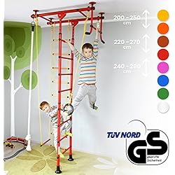 NiroSport FitTop M1 Espalier Suédois de Gymnastique pour Les Enfants, Sécurité Certifiée, Installation Facile, Charge maximale jusqu'à 130 kg, Made in Germany (Rouge, Hauteur de Plafond 2,4-2,9 m)
