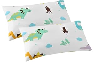 XOXVURI Lot De 2 Taie Oreiller Taies D'Oreiller 30 X 50 Cm, Taie D'Oreiller Bébé Pur Coton, Housse Oreiller Pour Oreiller De Berceau D’Enfant Avec Fermeture À Enveloppe Lavable Motif De Dinosaure