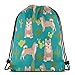 Produktbild best gift Shiba Inu Dog Cactus Blue Turquoise Kids Cute Dogs Pet Dog_2946 Custom Drawstring Shoulder Bags Gym Bag Travel Backpack Lightweight Gym for Man Women 16.9"x14"