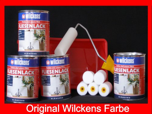 4 Dosen FLIESENLACK inkl. FARBROLLER WILCKENS weiß für 32 qm