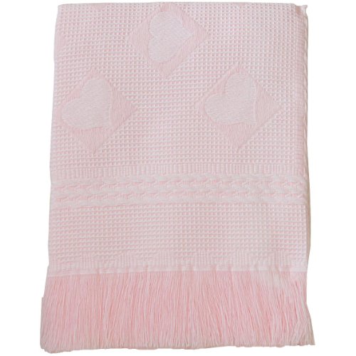 BabyPrem Baby Large Soft White Acrylic Hearts Shawl Blanket 122 x 122cm PINK