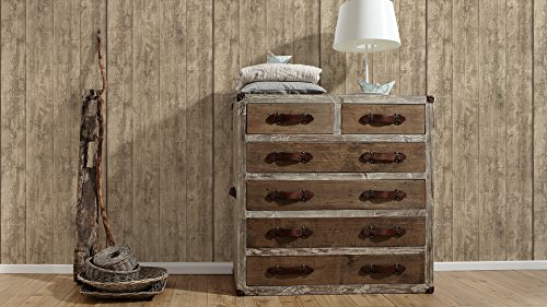 A.S. Création Vliestapete Best of Wood and Stone Tapete in Holz Optik fotorealistische Holztapete 10,05 m x 0,53 m beige braun gelb Made in Germany 708816 7088-16 - 4