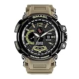 LED Digitaluhr Männer Großes Gesicht Sportuhr für Herren Analoganzeige Quarz Harz Band Armbanduhr Khaki