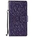 Produktbild Sony Xperia XZ Hülle, Chreey [Prägung Indische Sonne] Lederhülle Sonnen Blume Brieftasche Wallet Tasche Magnet Flip Case Handyhülle Etui mit Kartenfach Ständer [Lila]