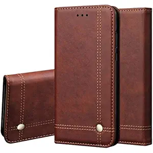 Xusive Leather Case Wallet Slim Book Cover with Card Slots Cash Pocket Stand Holder Magnetic Flip Cover for Samsung Galaxy S9 Plus + - Stylish Brown