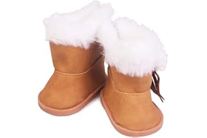 Aeromdale Doll Plush Boots Shoes with Tassel for 18 inch American Doll Girls Dolls 46cm Doll Accessories Toys - Brown - 1 Pair