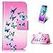 Produktbild CaseHome Samsung Galaxy J3 2016/2015 Stoßfest PU Leder Hülle (mit Frei Displayschutz) Mode Schön Zeichnung Muster Brieftasche Entwurf Bunt Buchstil Magnetverschluss Stand-Funktion mit Kreditkarten-Slots Premium Faux PU-Leder Schützend Fall Abdeckung Haut Schale für Samsung Galaxy J3 2016/2015-Blau Schmetterlinge