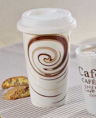 Esmeyer 302-008 Coffee-to-go Becher Swirl Inhalt 0,3 L, Höhe 13,5 cm Heißgetränke für unterwegs, Porzellan, weiß - 2