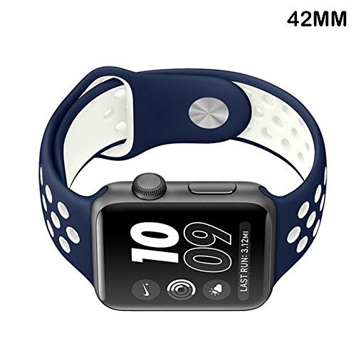 Correa Apple Watch 42mm - LuckWin Pulsera Deportiva Transpirable para Apple Watch Nike  Series 1 Series 2 Hermes y Edition   42 mm M L Azul Marino Blanco  