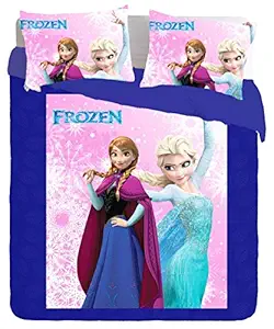GS Traders Glace Cotton 5D Frozen Digital Print King Size Double Bedsheet with 2 Pillow Covers