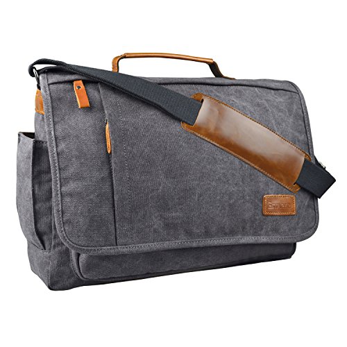 Estarer Umhängetasche / Laptoptasche 15.6 Zoll für Arbeit Uni aus Canvas Grau Updated