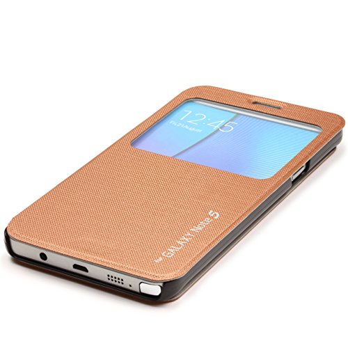 Urcover   Funda Galaxy Note 5  Carcasa Libro S-View  Cierre magnetico  Funcion Soporte  Anti-ara  azos  Billetera Flip Cover Protector Samsung Galaxy Note 5- Caf  