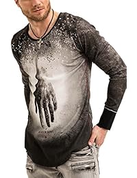 trueprodigy Casual Hombre marca Camiseta Manga Larga estampado ropa retro vintage rock vestir moda cuello redondo manga larga slim fit designer cool urban fashion shirt color negro 1073167-2999